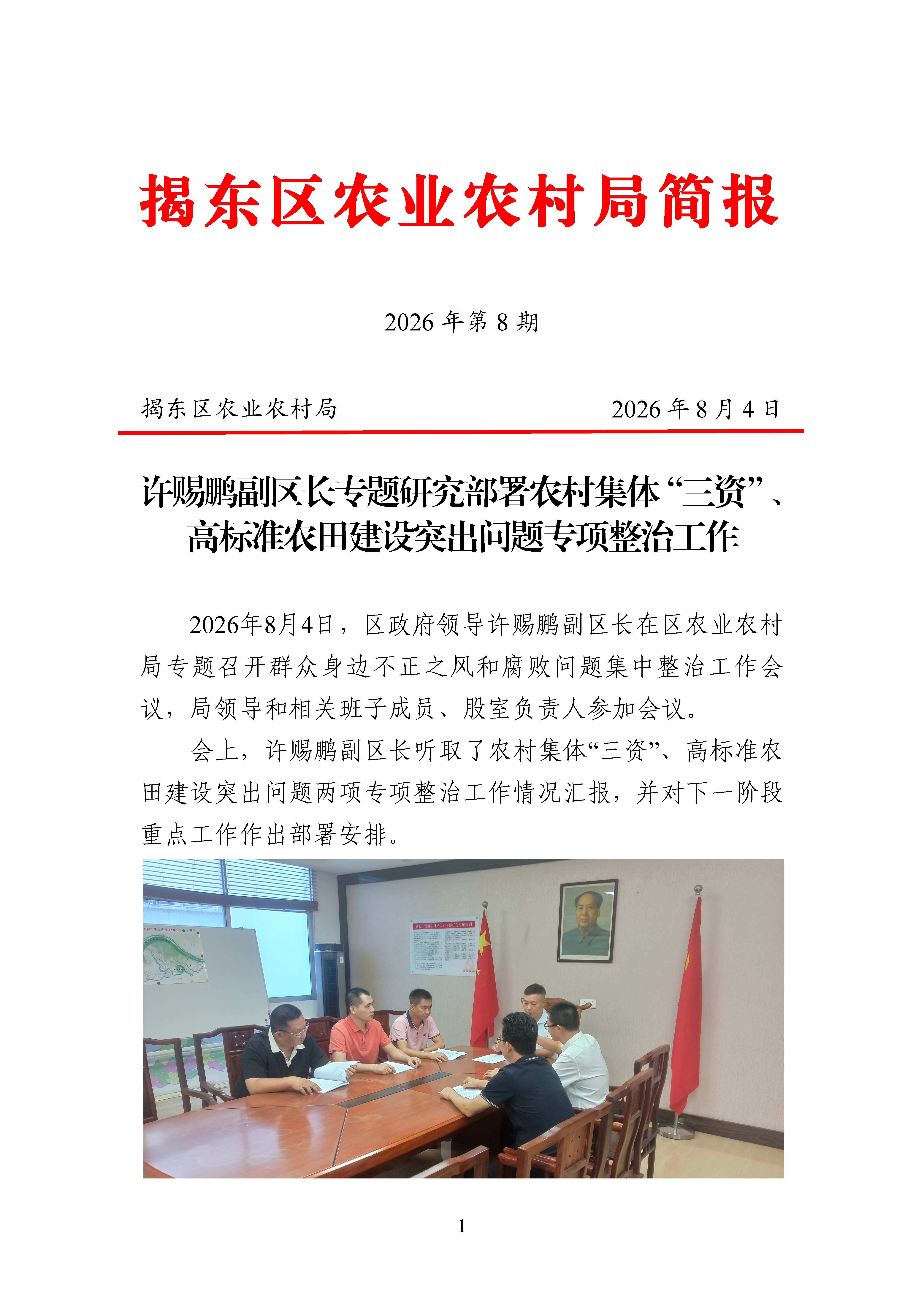 20260804 许赐鹏副区长专题研究部署农村集体“三资”、高标准农田建设突出问题专项整治工作（揭东区农业农村局简报 2026年第8期）(1)_页面_1.jpg