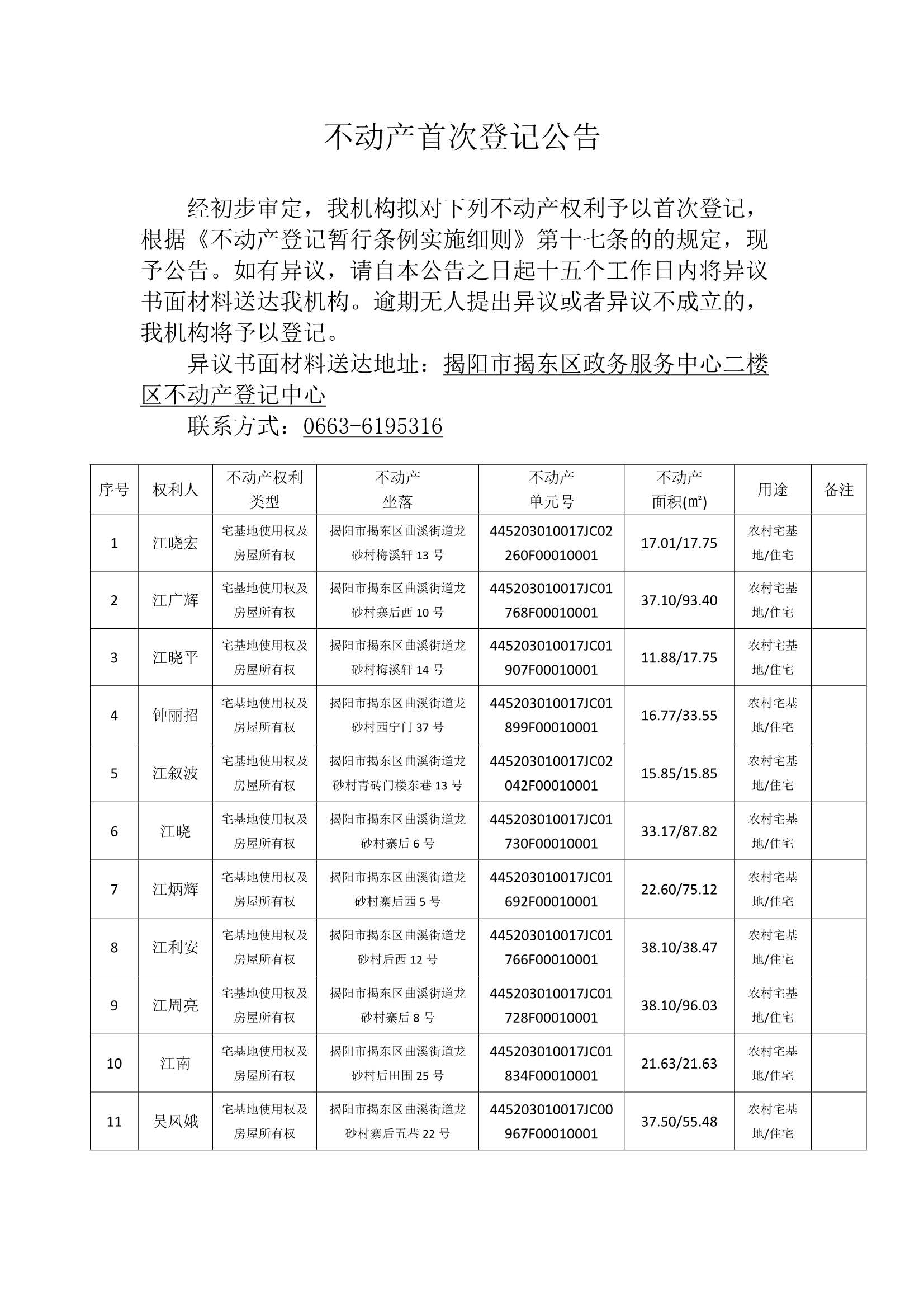Do_龙砂村第5批次（27宗）_不动产首次登记公告_0001.Jpeg